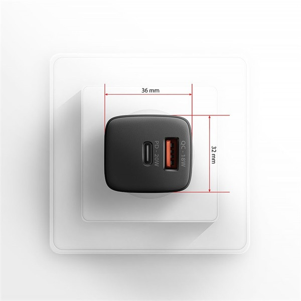 AXAGON ACU-PQ20 QC3.0/AFC/FCP + PD type-C 20W fekete töltő