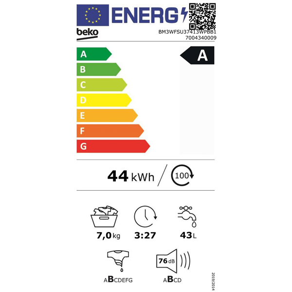 Beko BM3WFSU37413WPBB1 7 kg elöltöltős mosógép