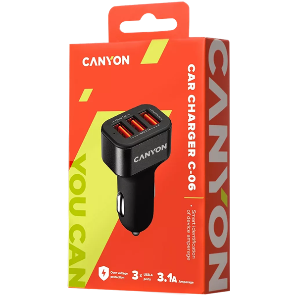 Canyon CNE-CCA06B Triple Mini univerzális autós töltő adapter fekete