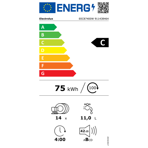 Electrolux EEC87400W beépíthető 14 terítékes mosogatógép