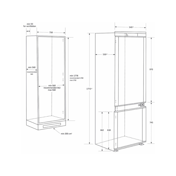 Haier HBW7518C beépíthető alulfagyasztós hűtőszekrény