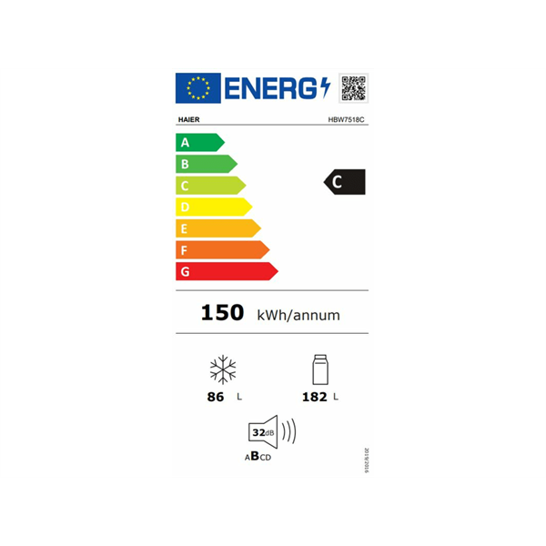 Haier HBW7518C beépíthető alulfagyasztós hűtőszekrény