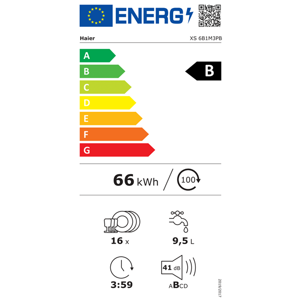 Haier XS 6B1M3PB beépíthető 16 terítékes mosogatógép