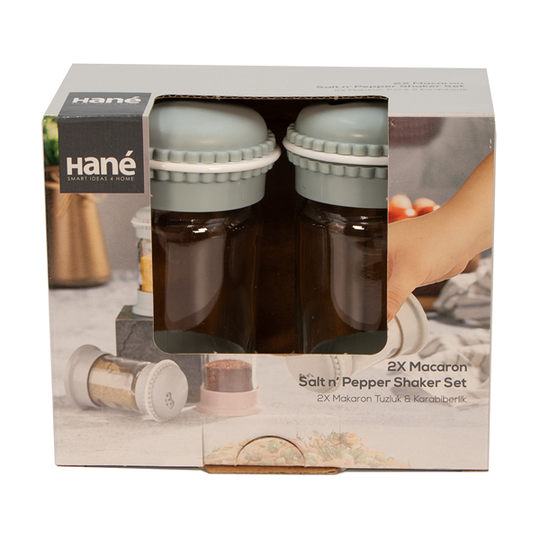 IRIS Macaron Salt&Pepper üveg fűszerszóró szett 2*105ml, rószaszín, fehér, szürke vagy kék színű HN-1139