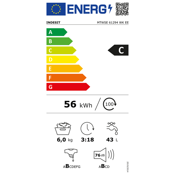 Indesit MTWSE 61294 WK EE keskeny elöltőltős mosógép