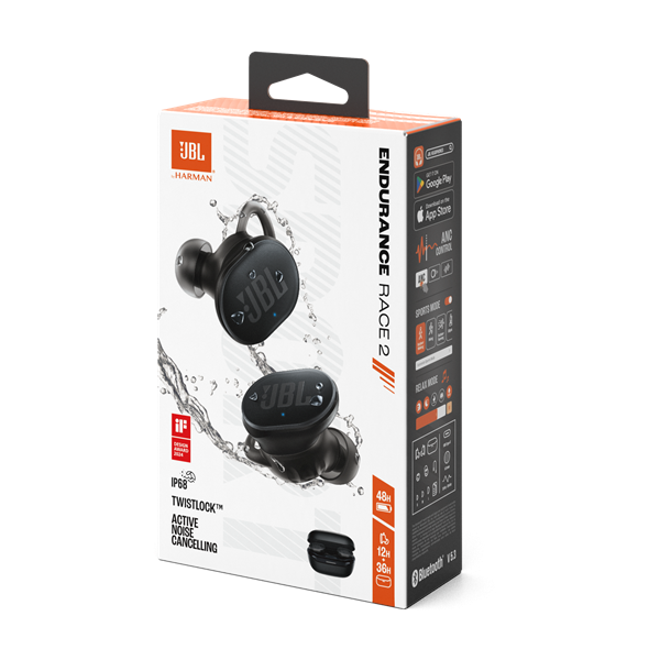JBL Endurance Race 2 True Wireless Bluetooth zajszűrős fekete sport fülhallgató