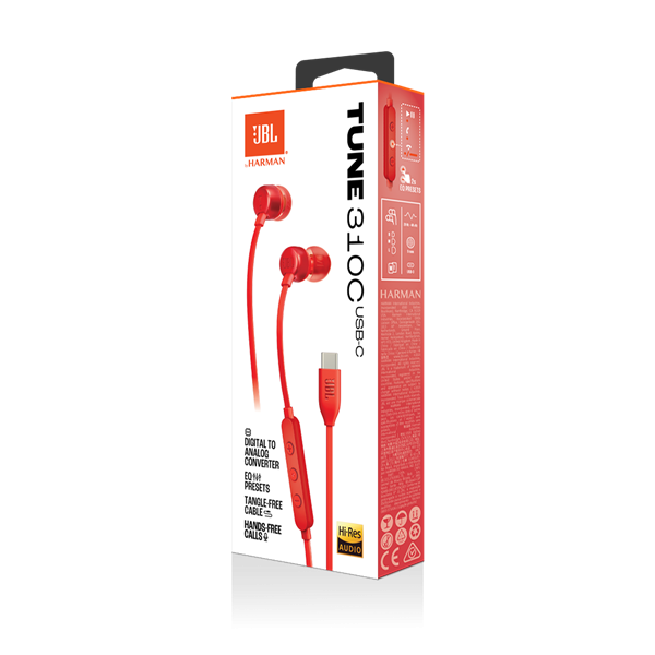 JBL T 310 C RED vezetékes USB C mikrofonos piros fülhallgató