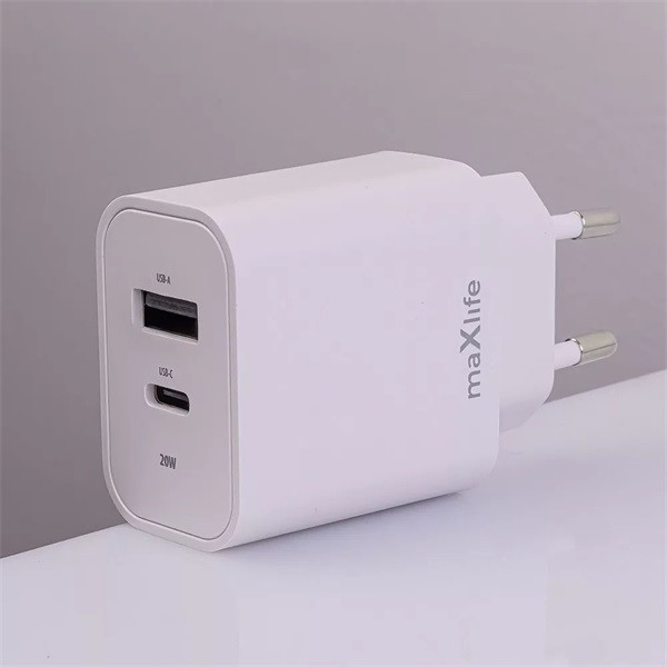 Maxlife ML738423 PD+QC 20W USB + Type-C fehér gyorstöltő adapter + Type-C/Lightning kábel