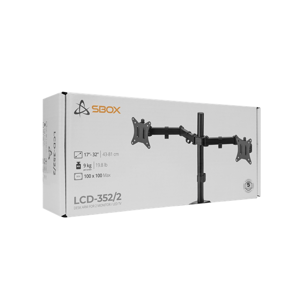 Sbox LCD-352/2-2 17"-32" dönthető, forgatható asztali dual monitor tartó konzol