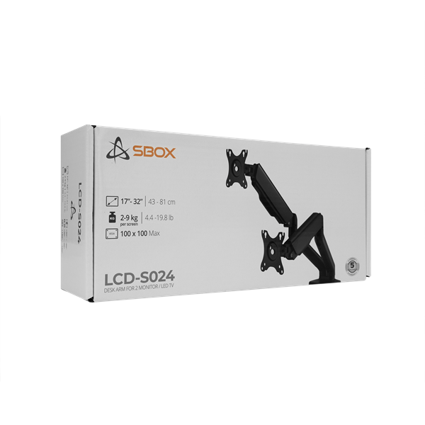 Sbox LCD-S024-2 17"-32" dönthető, forgatható asztali dual monitor tartó konzol