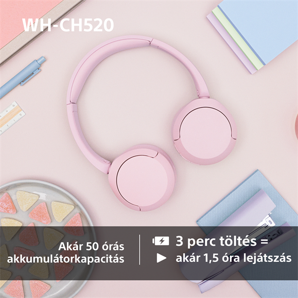 Sony WH-CH520 Bluetooth rózsaszín fejhallgató