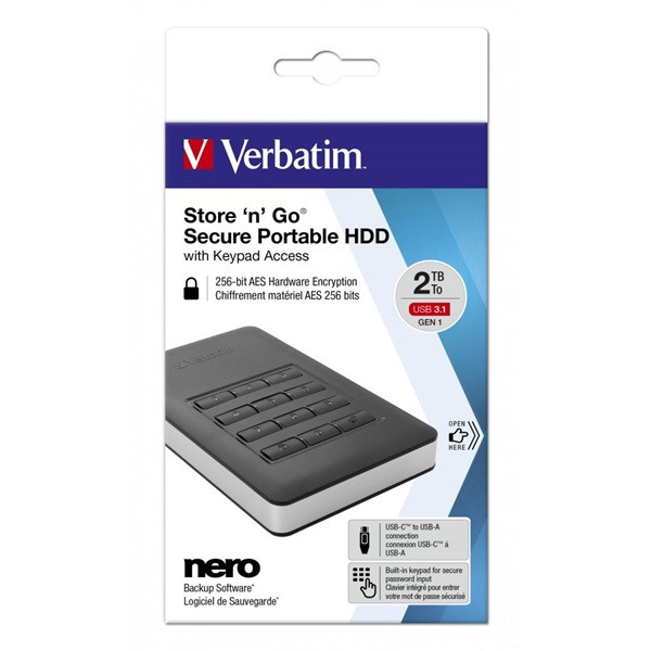 Verbatim 53403 2TB Store `n` Go Secure with Keypad Access külső winchester
