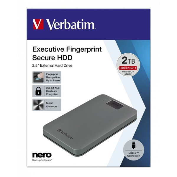 Verbatim 53653 Executive 2TB USB 3.2 Gen 1/USB-C szürke FIPS titkosított külső winchester