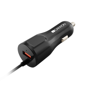 Canyon Autós Töltő, 1 portos, 1xUSB, 5V-2,4A, Beépített Lightning kábellel, fekete - CNE-CCA033B